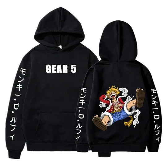 One Piece Anime Men's Hoodies Monkey D. Luffy Gear 5 Sun God Graphic Street Unisex Cotton Pullover Hooded Women Loose Sweatshirt