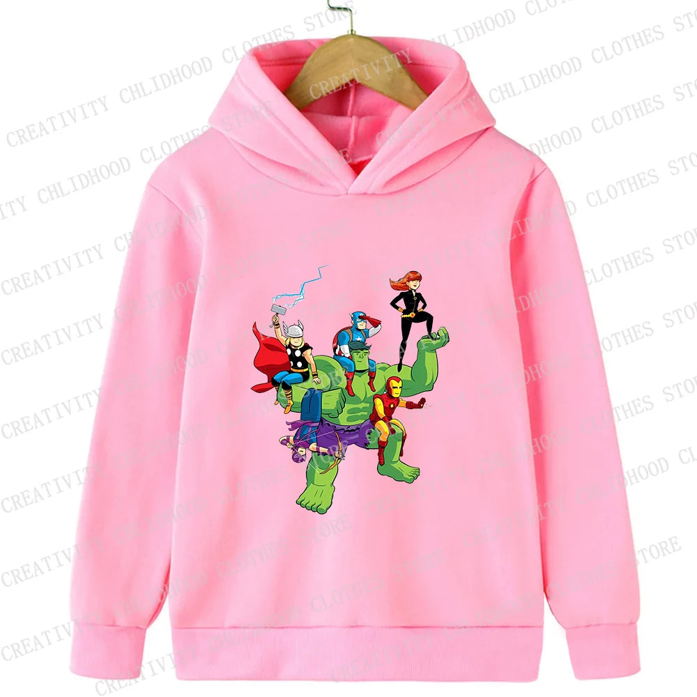 Superhero Children Hoodies Kids Pullover Hulk Iron Spider Black Widow Casual Clothes Anime Kid Girl Boy Cartoons Top Sweatshirts