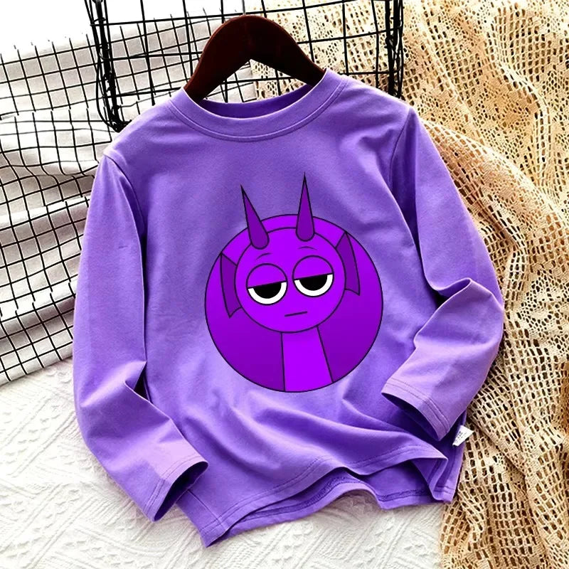 Sprunki Children T-shirt Incredibox Cotton Tees Spring Long Sleeve Base Coat Leisure Wear Bos Girl Cute Cartoon Top Kids Clothes