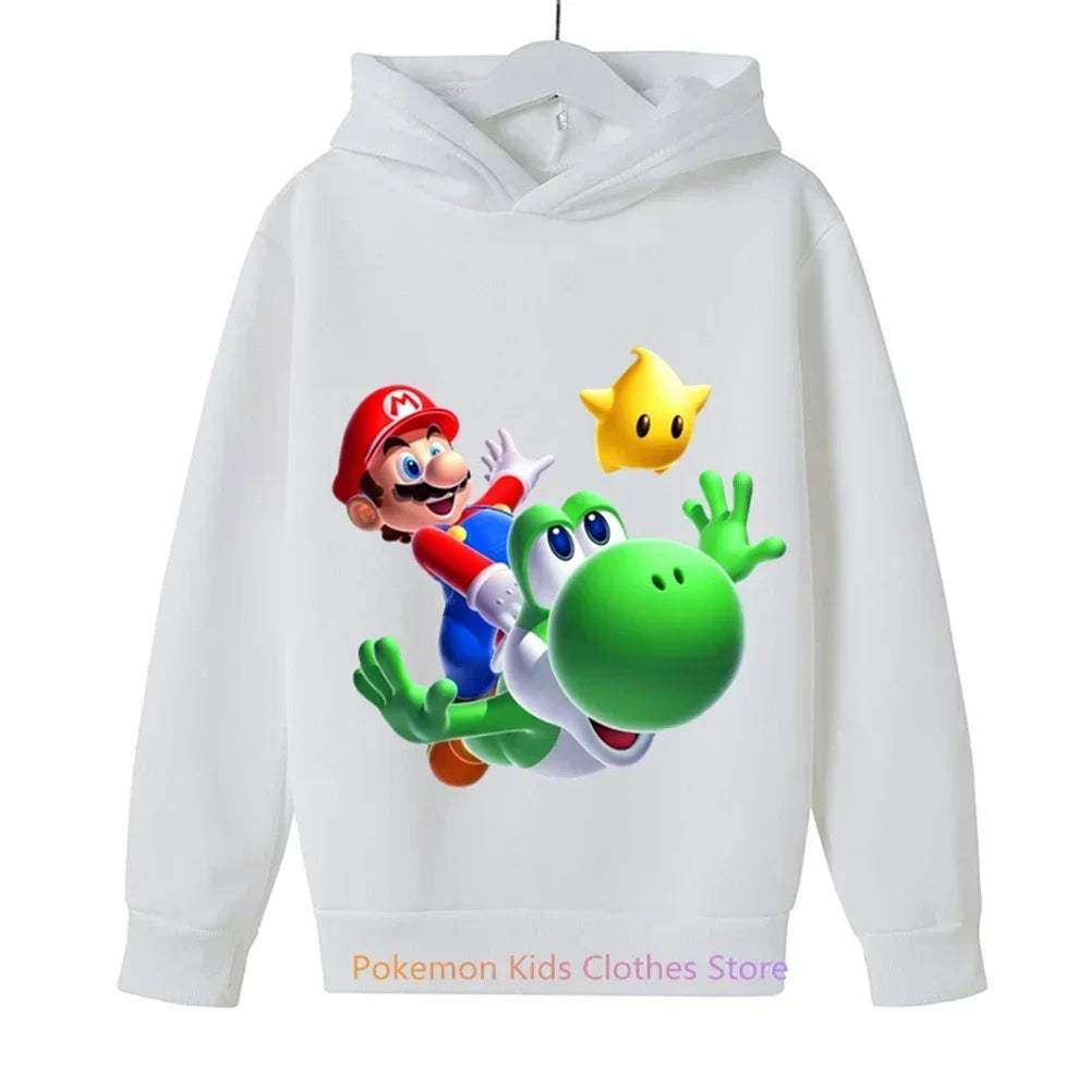 New Children's Wear Boys and Girls Cartoon Super Mario Print Spring and Autumn Children's Hoodie Mario Brothers Game Sweatshirt