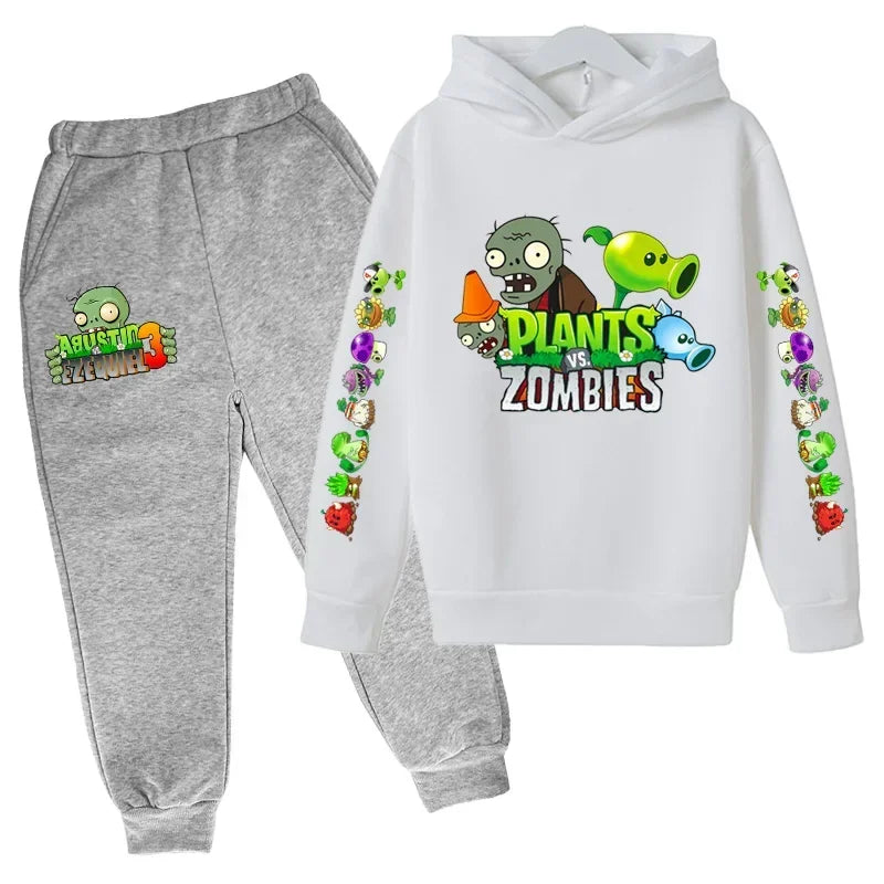 New Cartoon Plants Vs. Zombie Clothing Spring and Autumn Boys Girls Clothes Long-Sleeved Suit Kids Sportswear Hoodie Costume Set