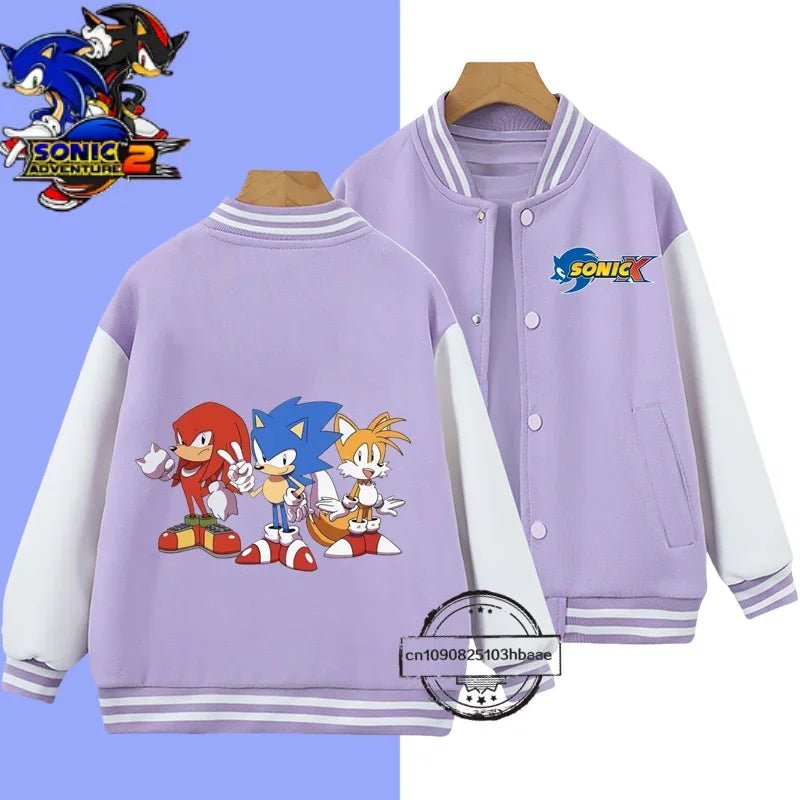 2024 Fashion Boys Nintendo Series Baseball uniform Sonic 1-14 year old girls Coat Cartoon Print Spring and Autumn Jacket