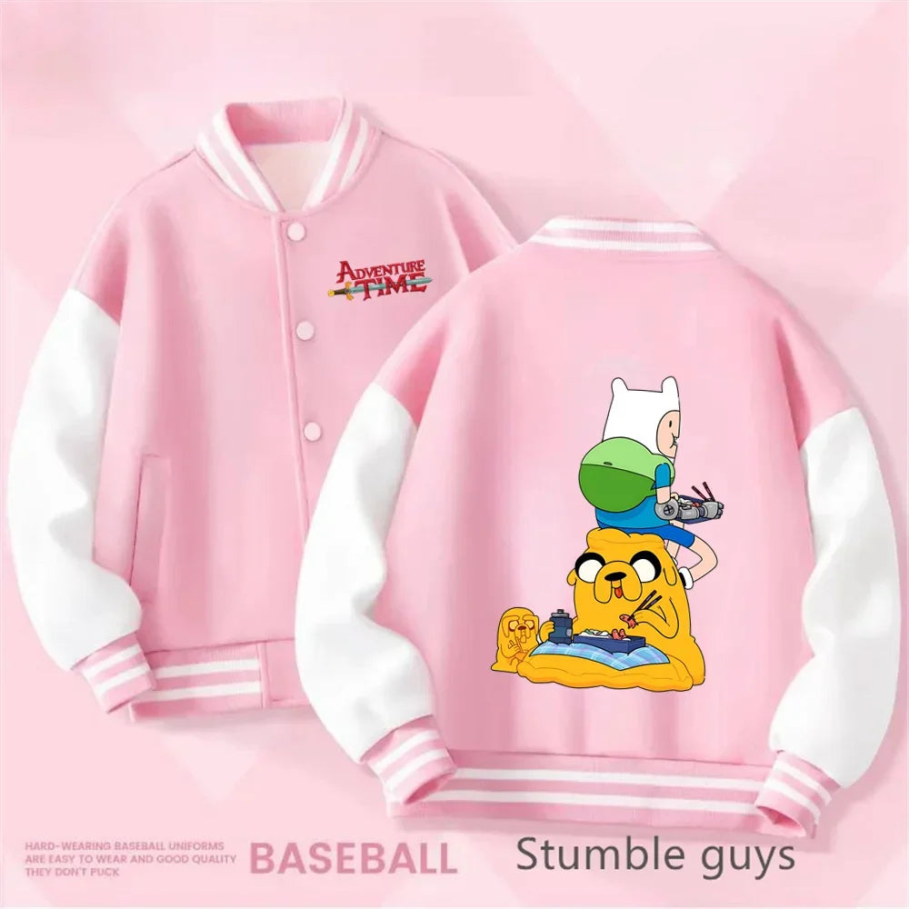 Adventure Time Kids Cotton Jacket Suit Kuromi Melody Overcoat Pants Autumn Child Loose Sports Baseball Uniform Clothes Gift