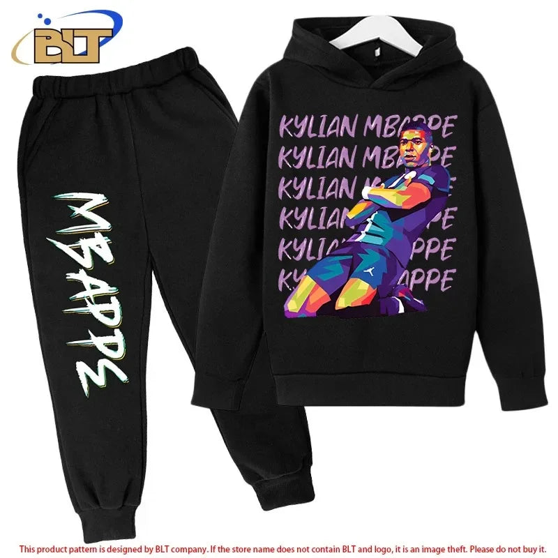 Children's Clothing Children's Hoodie Set Plus Sweatshirt Pants 2-piece Set for Boys and Girls Mbappe Printed Set