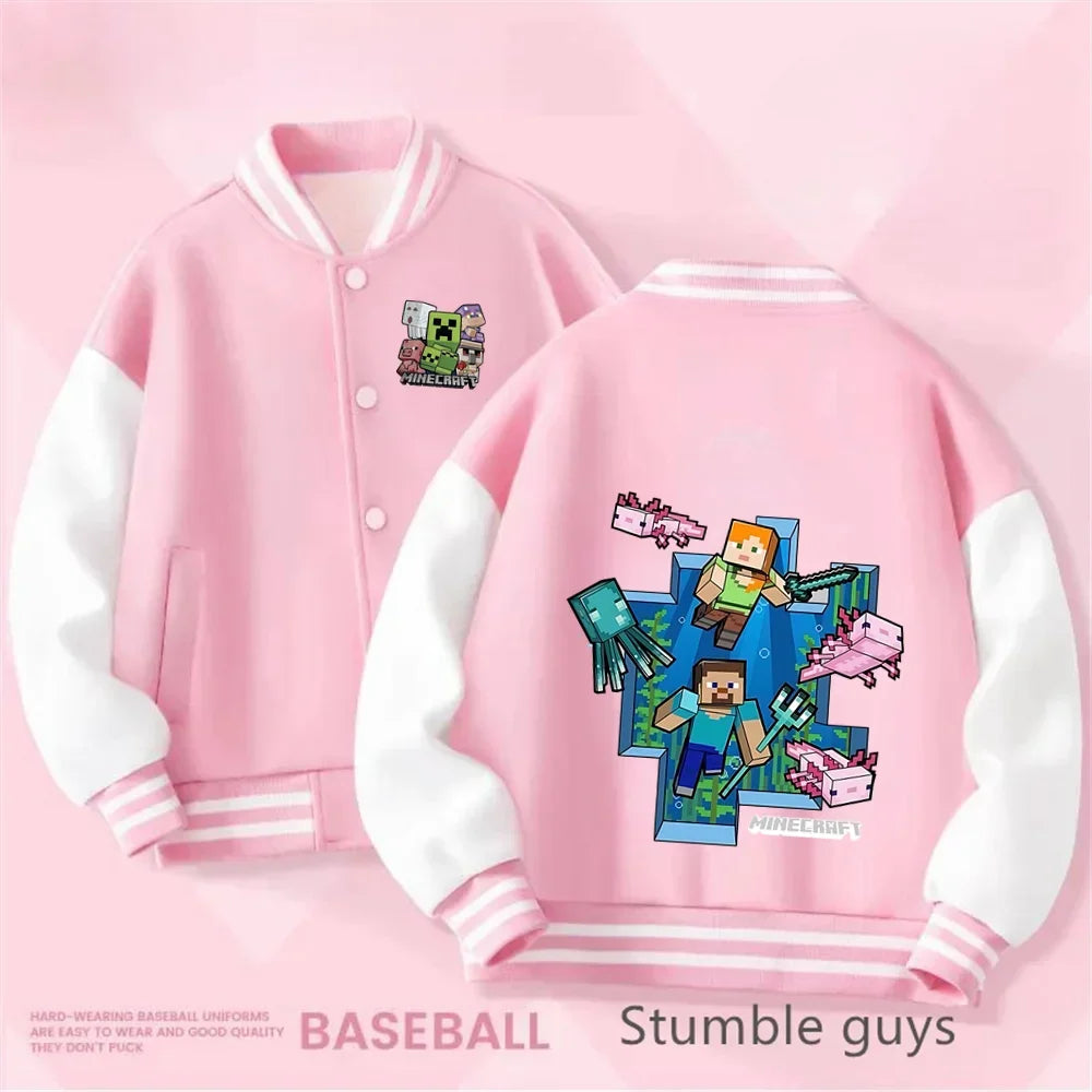 1-14 Year Old Birthday Gift Library Baseball Uniform Minecraft Cartoon Printed Boys and Girls Kawaii Fall and Winter Jacket