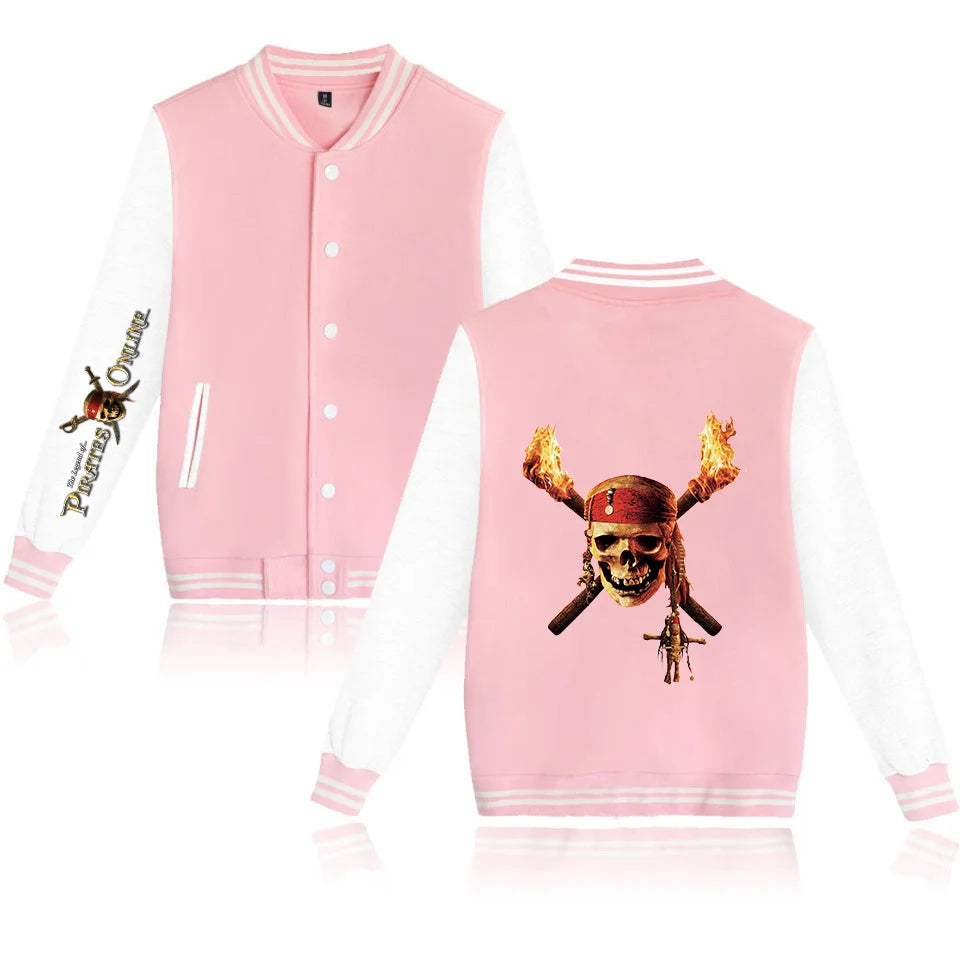 Disney Pirates Of The Caribbean Varsity Baseball Bomber Jacket Men Women Hip Hop Harajuku Jackets Kids Boys Girls Single Coats