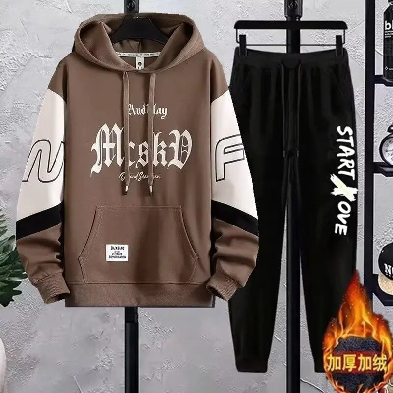 Spring Autumn Fashion Men's Sets Hip Hop Hooded Sweatshirt Men+Casual Jogger Elastic Waist Trousers Men Clothing Tracksuit Sets