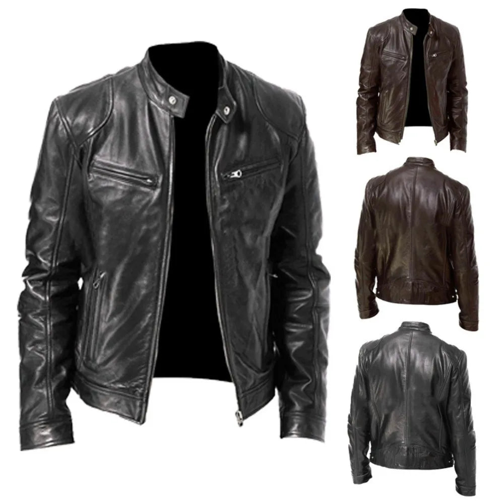 2024 Men's Leather Jacket with Punk Rock Elements European and American Men's Leather Jacket Stylish