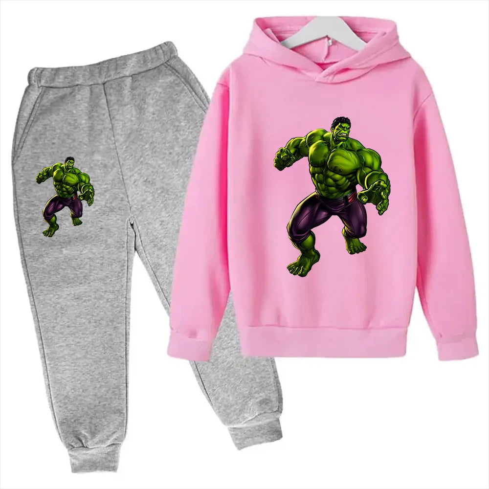 Kids Cartoon Green Giant Super Hero Superstar Boys Girls Spring/Autumn Clothing Children's Fashion Hoodie Pants Set 2-14 Years