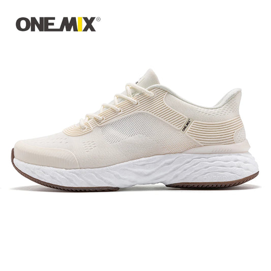 ONEMIX Ivory White Running Shoes For Men Chunky Sneakers Marathon Trainers Footwear Breathable Mesh Women Walking Tennis Shoes