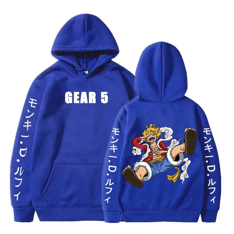 One Piece Anime Men's Hoodies Monkey D. Luffy Gear 5 Sun God Graphic Street Unisex Cotton Pullover Hooded Women Loose Sweatshirt