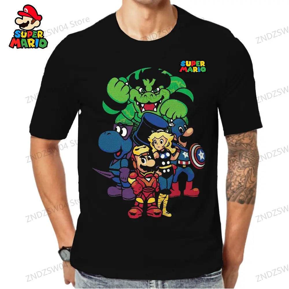 Y2k Super Mario 3D Print Parent-child Wear 110-6XL Men's Children's T-Shirt Short Sleeve 2024 Summer Harajuku Style Fashion Tops