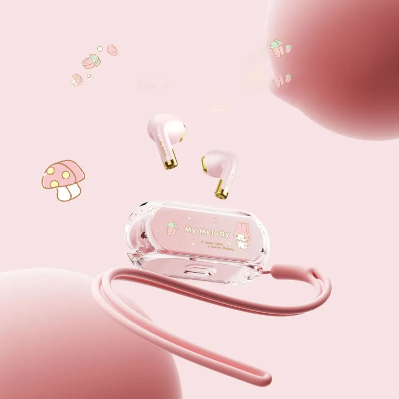 Sanrio Hello Kitty My Melody Bluetooth Headphone Transparent Cute Sport In-Ear Reduction Super Long Battery Life Birthday Gift