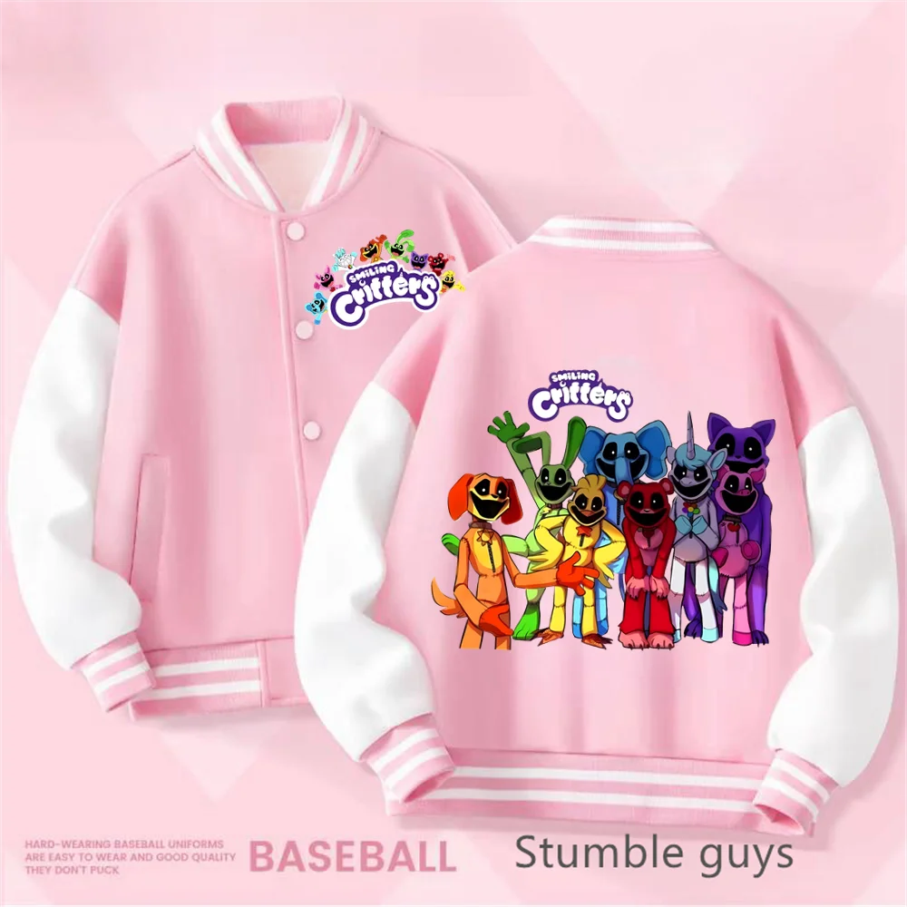 Smiling Critters Baseball Uniform Kawaii Kids Anime Cartoon Coat Sweet and Cute Jacket Girls Spring Autumn Children's Clothing