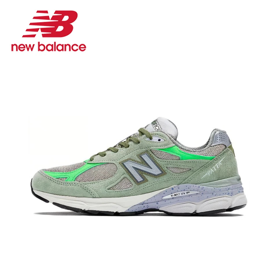 Original New Balance NB 990 V3 Classic Vintage Mesh Fabric Leather Casual Men's and Women's Running Shoes White Silver M990AL3