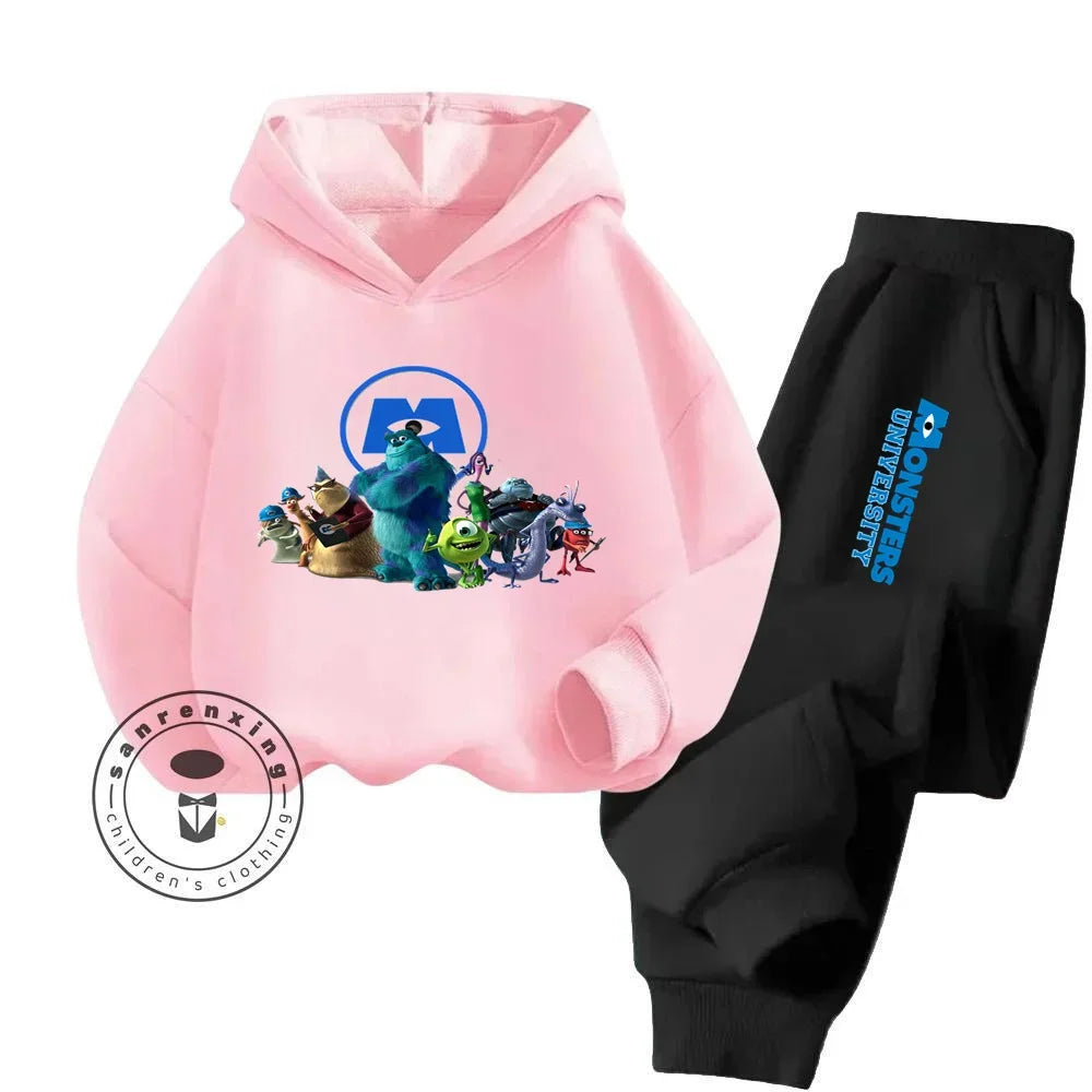 Casual Coziness Long Sleeve Sets That Are Loose Elastic and Perfectly Comfortable for Boys Girls Monsters Inc Cartoon Hoodie Set