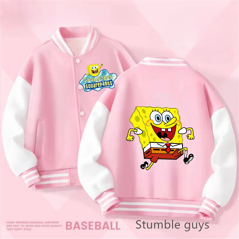 Kids Clothing 2-14 Years Old Baseball Uniform Boys Girls Fall/Winter Jacket SpongeBob SquarePants Print Thickened Warm Coat