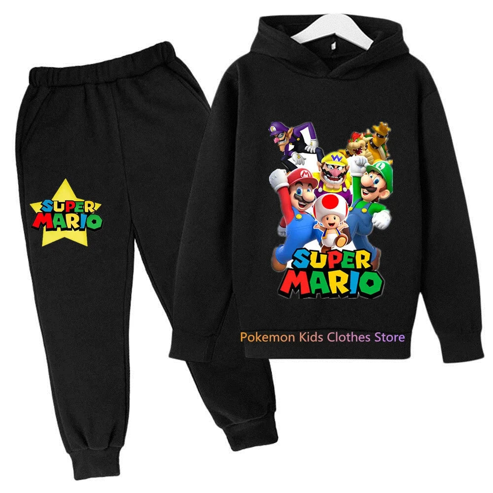 Baby Boys Clothes Super Mario Bros Hoodie Sets Kids Spring Autumn Girls Casual Hoodies+pants 2pcs Set for Children Boys Suit