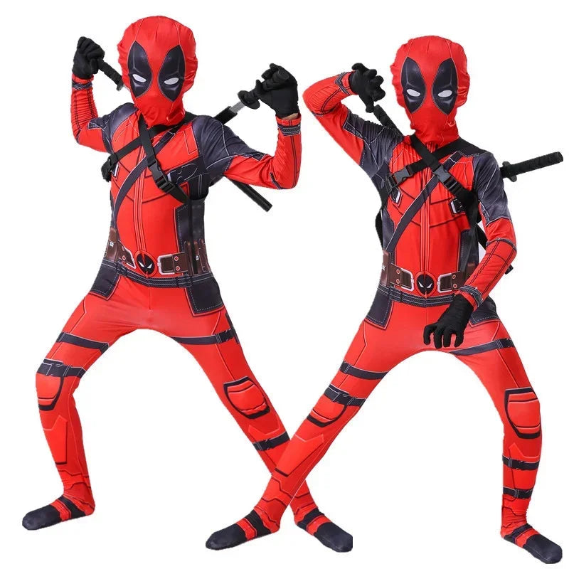 Deadpool Costume Superhero Jumpsuit Halloween Movie Cosplay Body SuitMask Leggings Holiday Show Playing Kids Gift