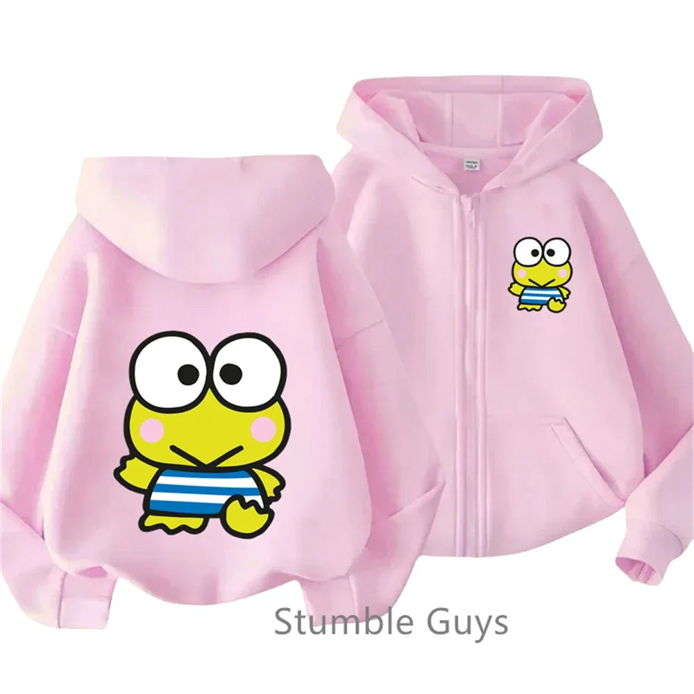 New Kero Kero Keroppi Zipper Hoodie Kids Clothes Boys Fashion Girls Sweater Casual Long Sleeve Anime Sonic Trucksuit