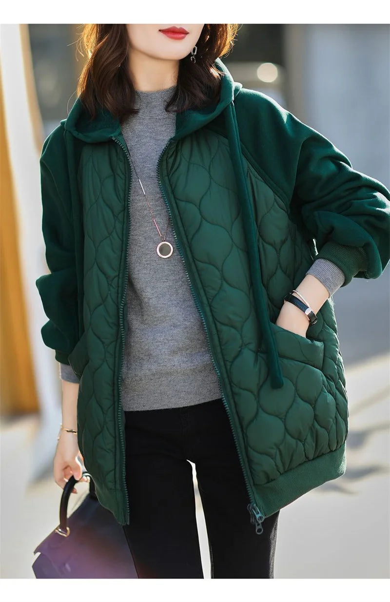 Light Down Cotton Suit 2023 Winter New Korean Version Temperament Mother Pack Padded Jacket Hooded Loose Cotton Clothes Female X