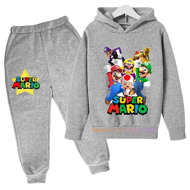 Baby Boys Clothes Super Mario Bros Hoodie Sets Kids Spring Autumn Girls Casual Hoodies+pants 2pcs Set for Children Boys Suit