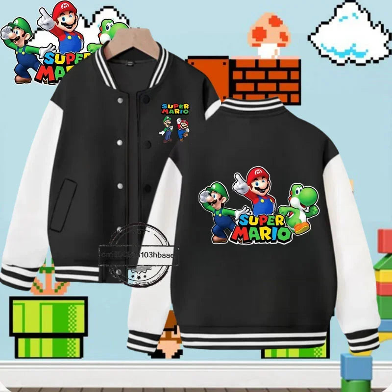 Baseball uniform Cartoon Print Mario Fall Winter Coat Game Series Kids 1-14 years old fashion boys girls sweatshirt long sleeve