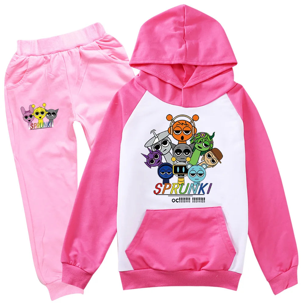 Sudadera Sprunki Clothes Set Kids Sprunky Incredibox Hoodie Boy Spring Fall Tracksuit Girls Hoody Sweatshirt Top Pants 2pcs Sets