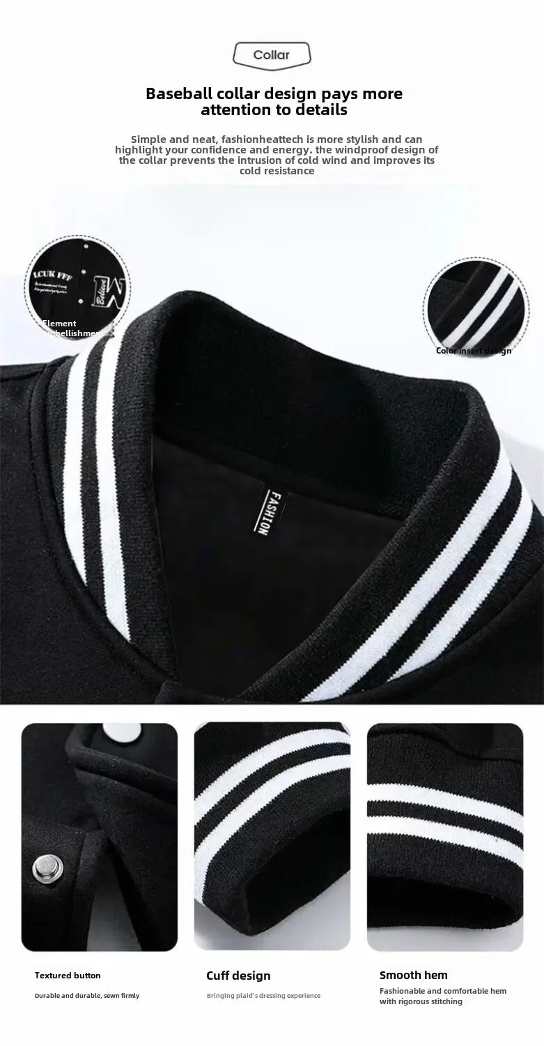 Trendy Loose-Fit Men's Baseball Jacket Casual Ins Hong Kong Style Anti-Fashion Thickening Spring Autumn Seasonal Wear