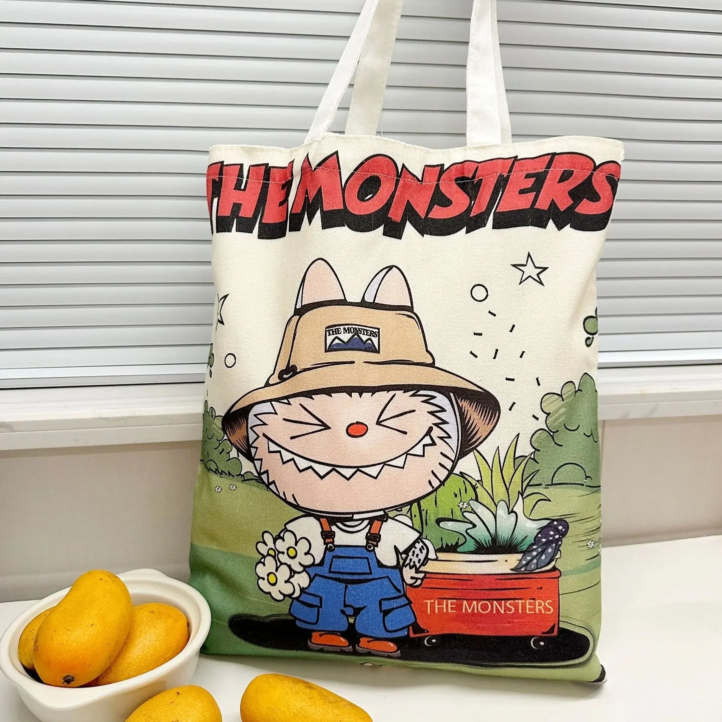 Labubu Canvas Bag Female Student Cute Cartoon Shopping HandBag Casual Shoulder Bag The Monsters Outdoor Travel Use YB13G