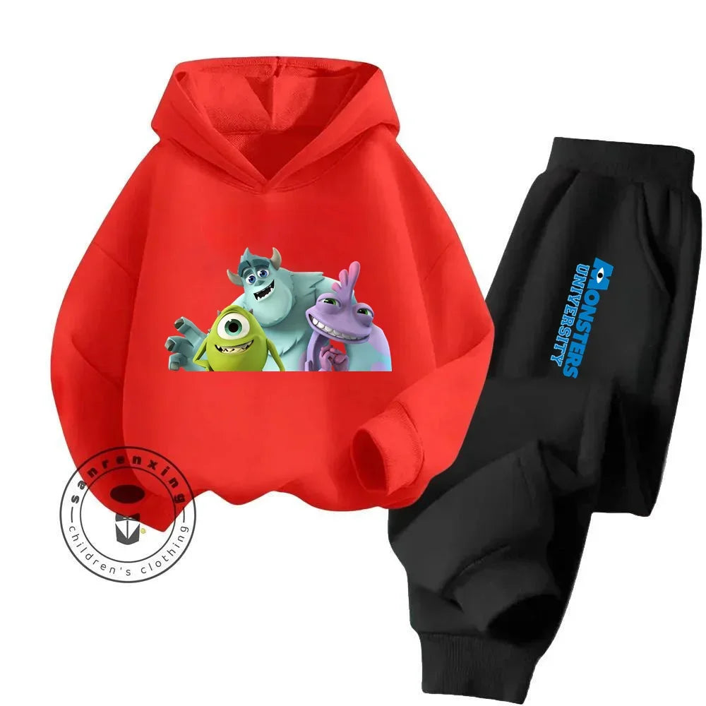 Casual Coziness Long Sleeve Sets That Are Loose Elastic and Perfectly Comfortable for Boys Girls Monsters Inc Cartoon Hoodie Set