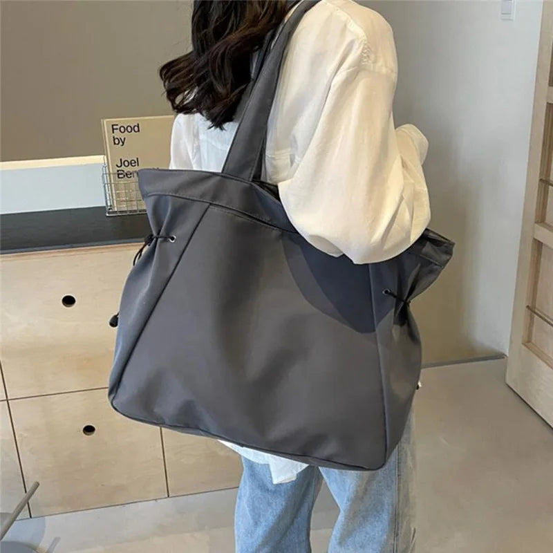 Brown Tote Bag College Casual Shoulder Bags Aesthetic Fashion Woman  Large Nylon Travel With Zipper Shopping For University