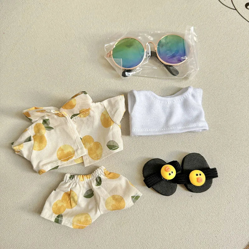 Original Second Generation Labubu Monster Have A Seat Series Beach Glasses Set Ornaments Only Clothes Cute Doll Toy Gift