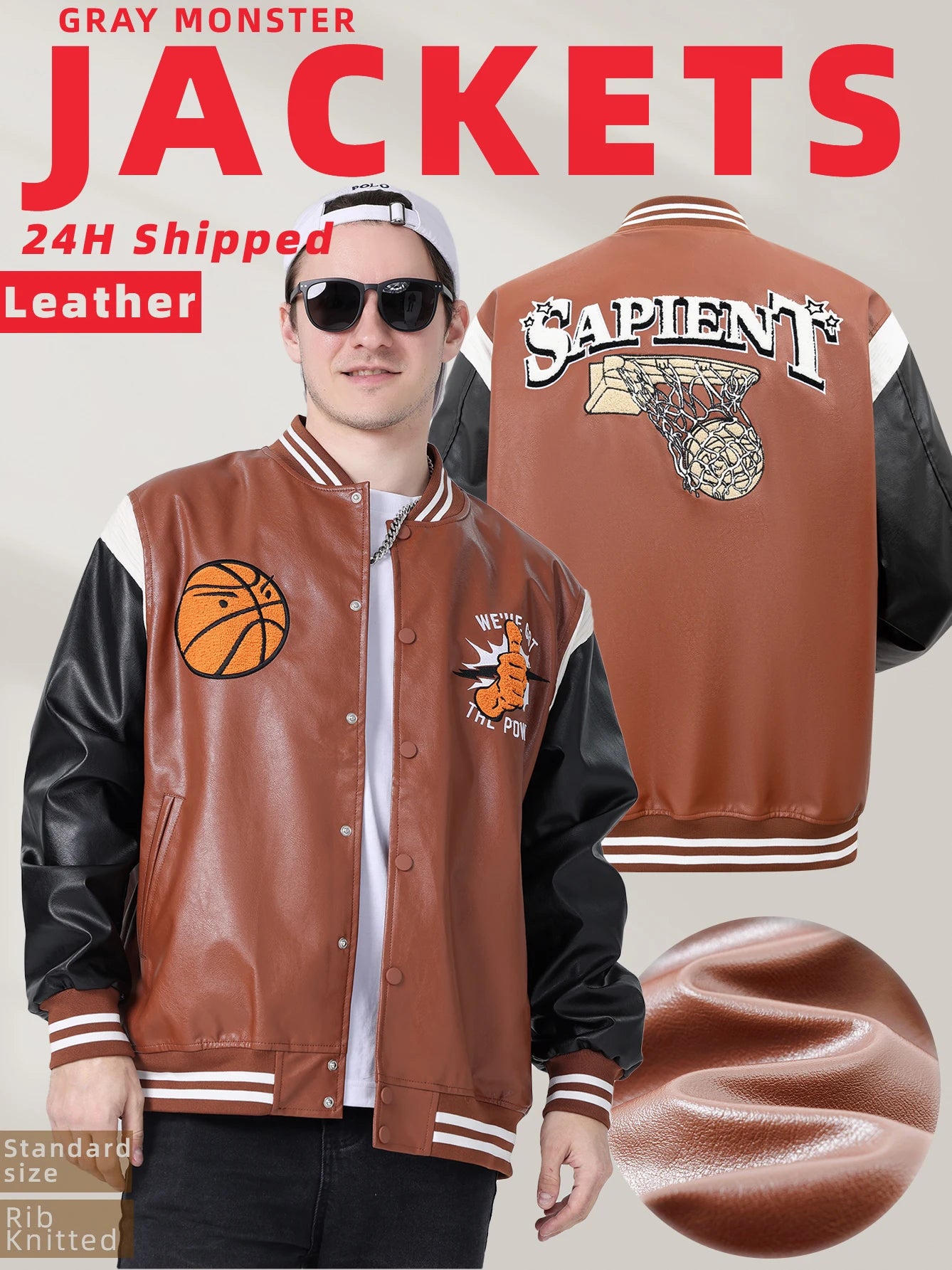 Men's Faux Leather Motorcycle Bomber Jacket Football Embroidery Baseball Uniforms 24H Shipped Spring&Autumn Loose Coats