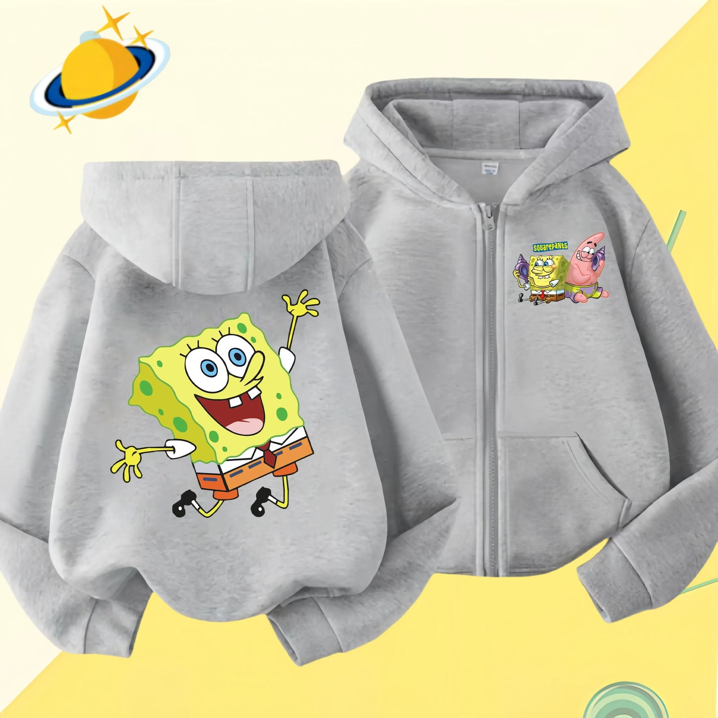 Spongebob Squarepants Zipper hoodie Cartoon Family Sweater for Autumn and Winter Thin or Fleeced Long-Sleeved Hooded Sweatshirt