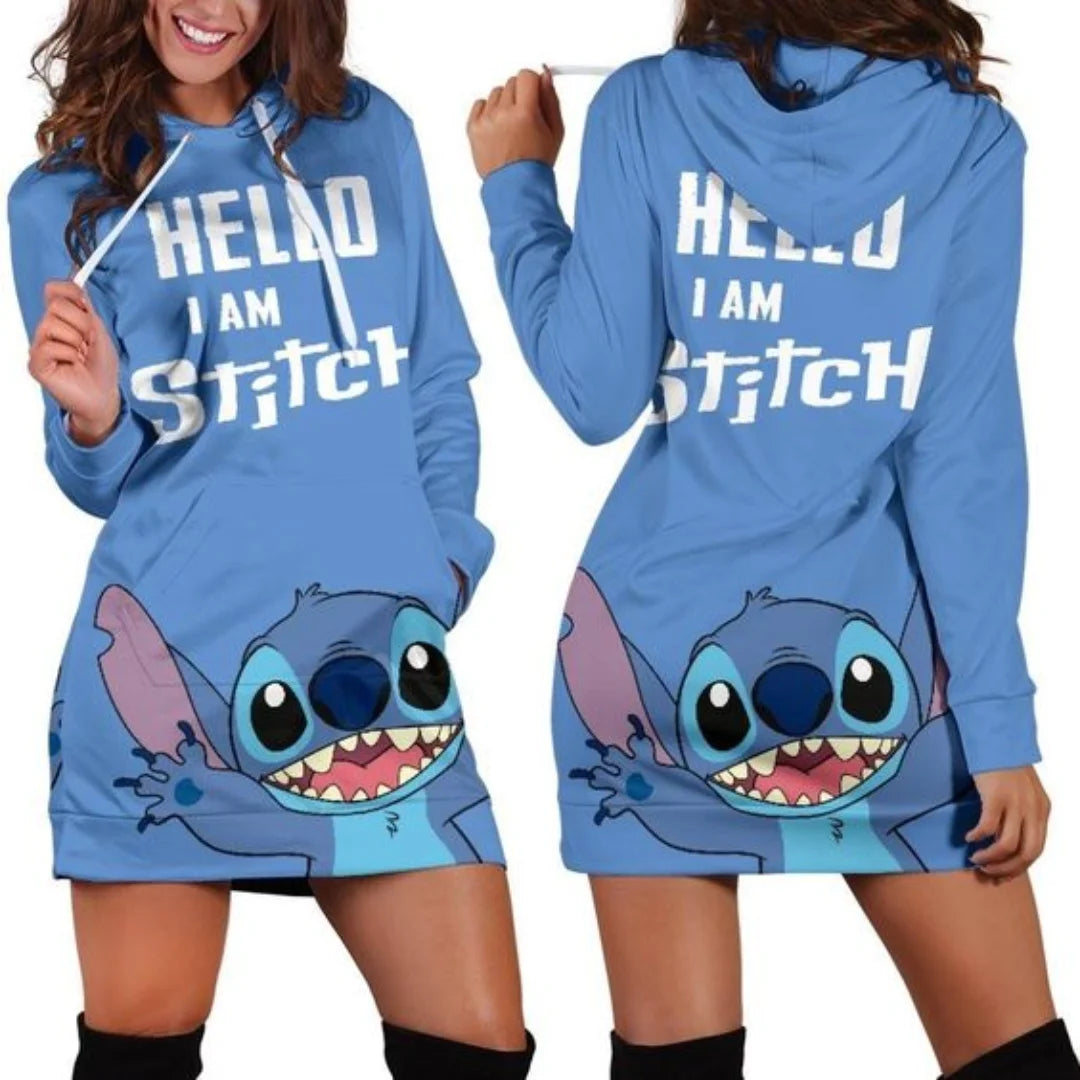 New Disney Stitch Hoodie Dress Sweater Fashion  3d  Hoodie for Women