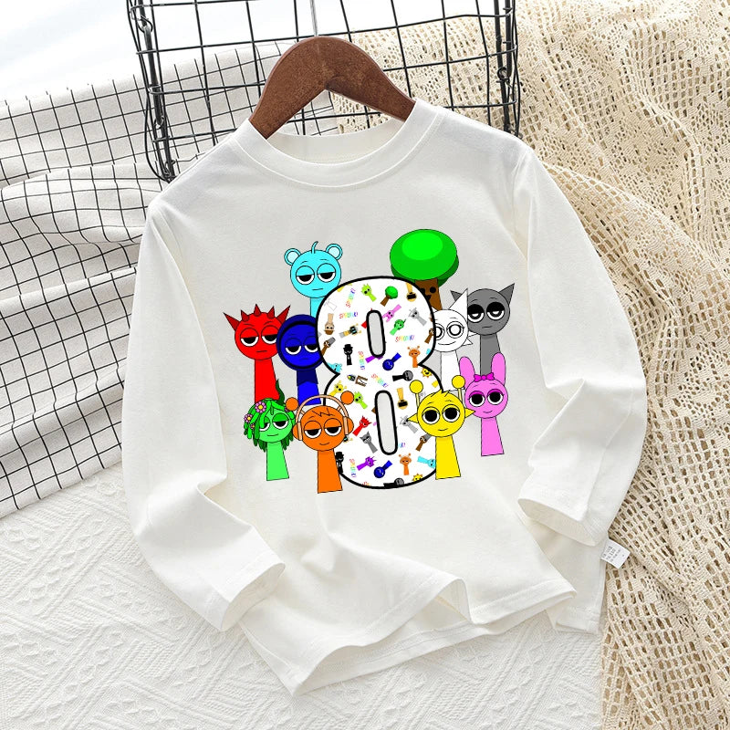 Sprunki Kids Long Sleeve T-shirt Boy Anime Printed Tops Girl Cartoon Cute Pullover Autumn Children Fashion Casual Clothing Gifts