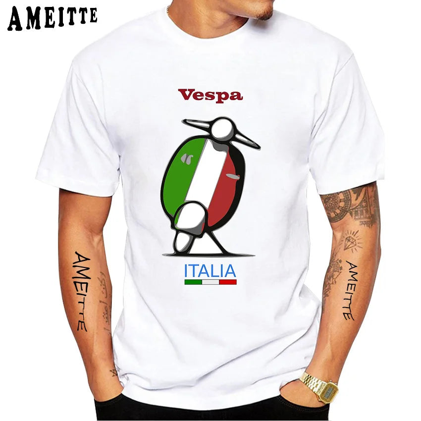 New Summer Men's Short Sleeve Retro Classic Vespa Italy Scooter Art Print T-Shirt Hip Hop Boy Casual White Tops Vintage Man Tees