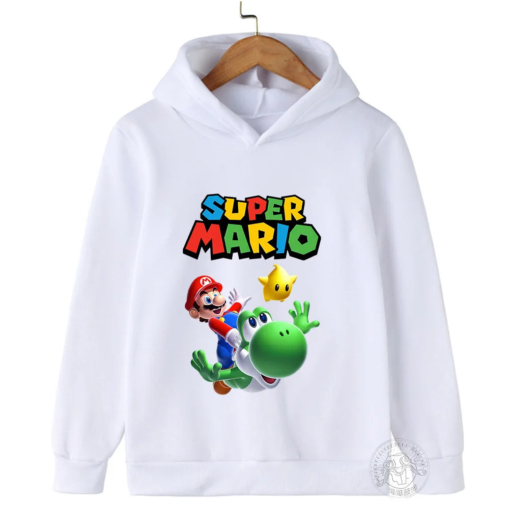 Autumn/Winter Children's Pullover with Plush Hoodie Sweater Student Baby Mario Cartoon Pattern Casual Sweater