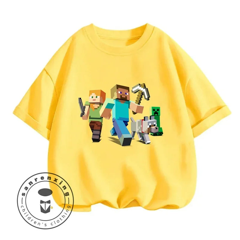 Minecraft T-shirt Summer Children Clothes Kids Tops Toddler Round Neck Short-sleeved Cartoon Shirt Top