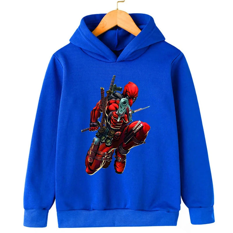 New Kids Spring Autumn Deadpool Hoodies Fashion Cartoon Printing Baby Boys Clothes Boys Casual Tops Sweatshirts 2-14Years Old