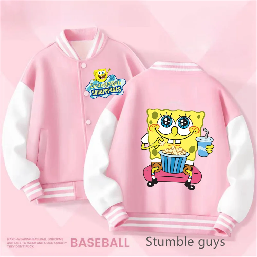 Kids Clothing 2-14 Years Old Baseball Uniform Boys Girls Fall/Winter Jacket SpongeBob SquarePants Print Thickened Warm Coat