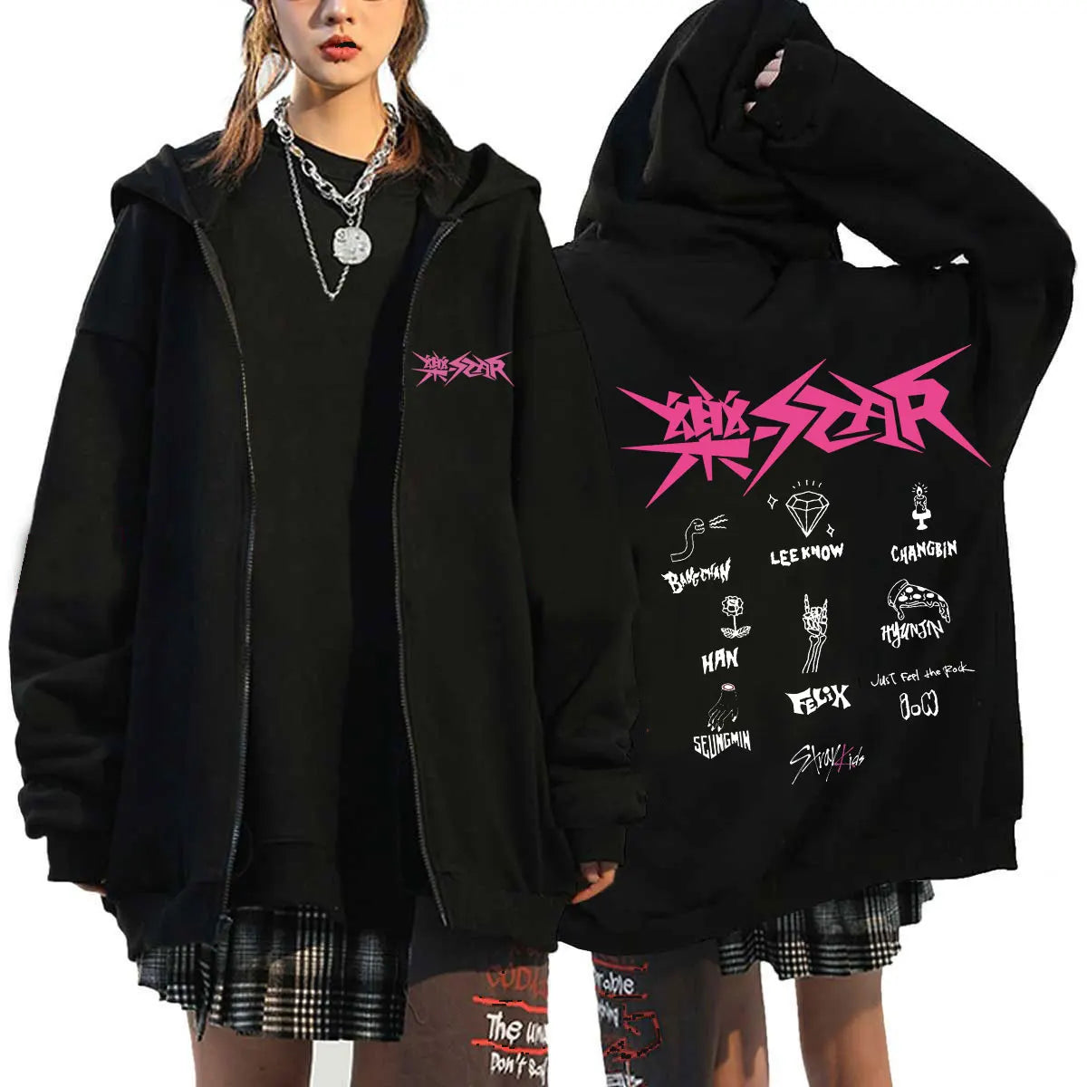 straykids Hoodie Men Long Sleeve Loose Jacket Coats Harajuku Casual Gothic Hooded Sweatshirt Y2K Streetwear