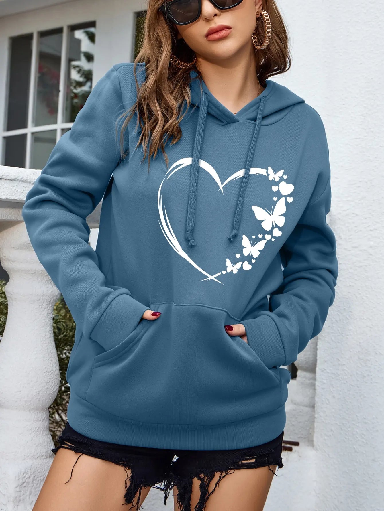 Butterfly Love Heart Funny Printing Female  Sweatshirt Fashion Fleece Hoodie