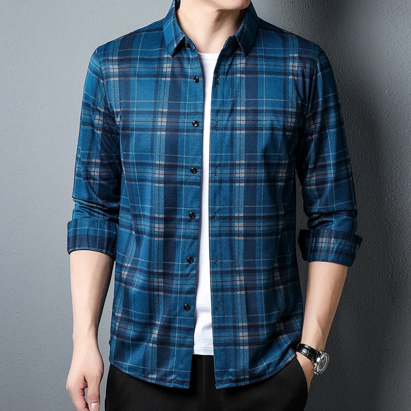 New Men's Plaid Long Sleeve Business Shirt Button Down Shirt