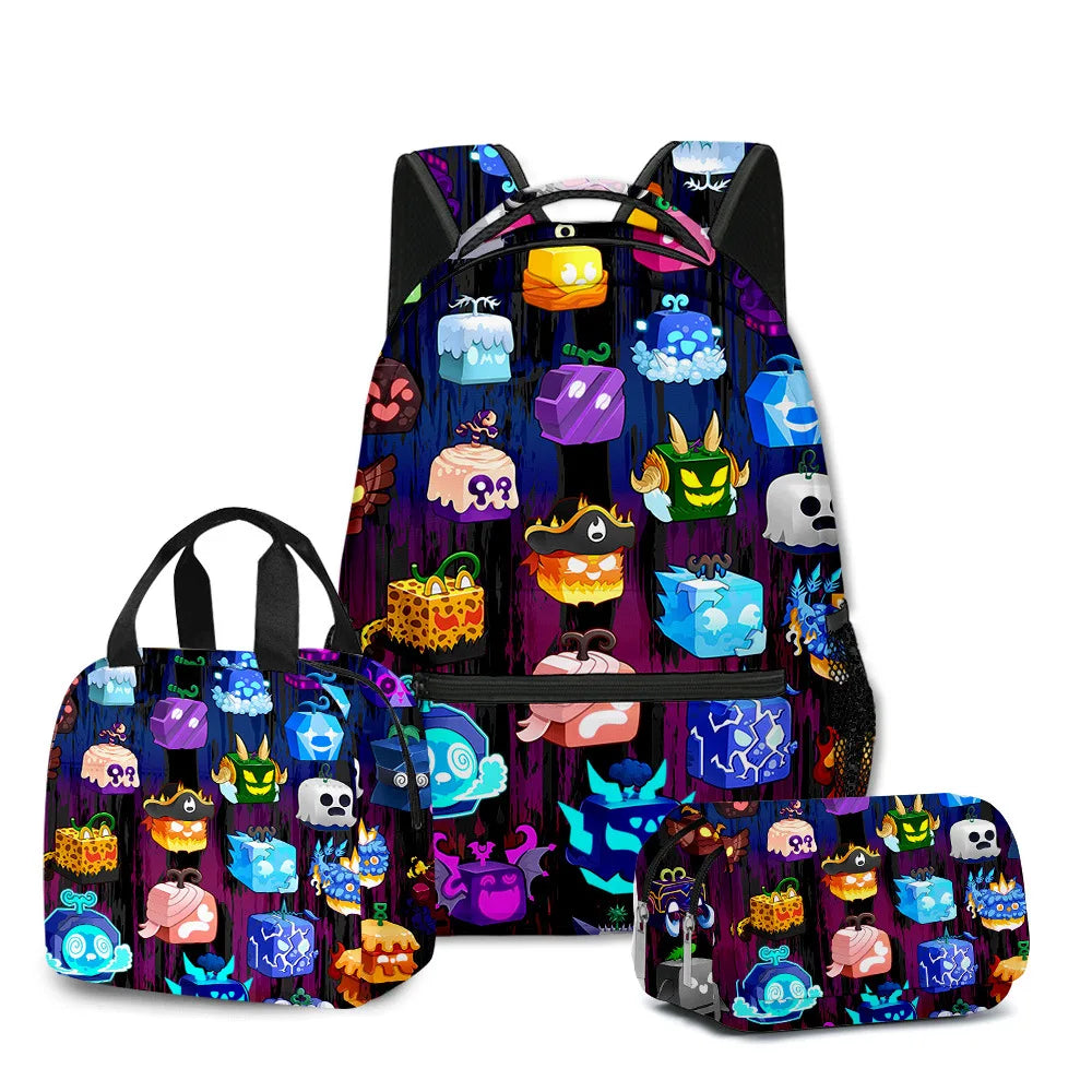 3D ROBLOX Game Blox Fruits Primary and Secondary School Students Schoolbag Backpack Lunch Bag Pencil Bag School Bag Mochila