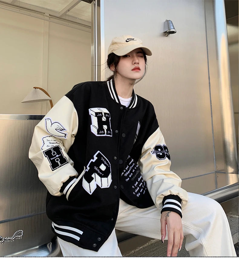 Womens Varsity Jackets Loose Unisex Long Sleeve Graphic Embroidery Baseball  Bomber Jacket Outerwear Coats For Fall&winter