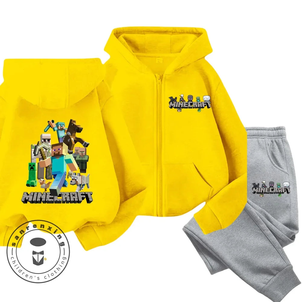 Cartoon Printed Minecraft Boy Zipper Hoodie Set Casual Sports Shirt Quality Comfortable Girl Clothing Autumn/Winter New Hoodies