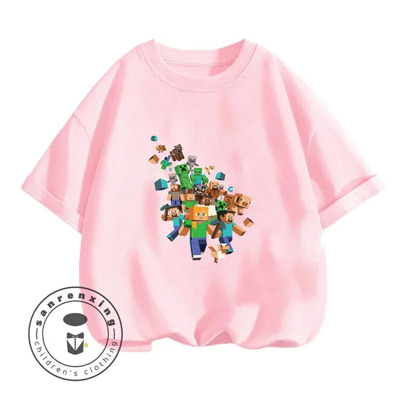 Minecraft T-shirt Summer Children Clothes Kids Tops Toddler Round Neck Short-sleeved Cartoon Shirt Top