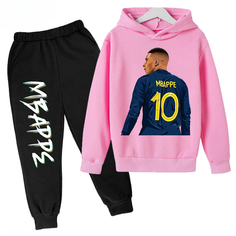 Children's Clothing Children's Hoodie Set Plus Sweatshirt Pants 2-piece Set for Boys and Girls Mbappe Avatar Printed Baby Girl